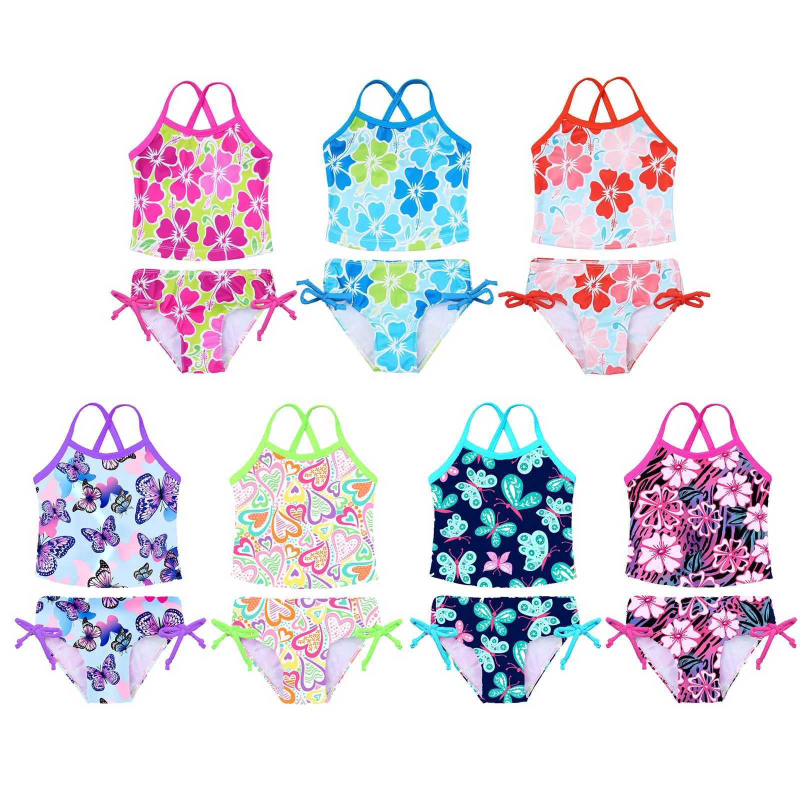 Toddler Baby Girls Summer Swimwear Bathing Suit 2 Pieces Bikini Set Kids Floral Print Swimsuit Children Beachwear Baby Clothing X250224