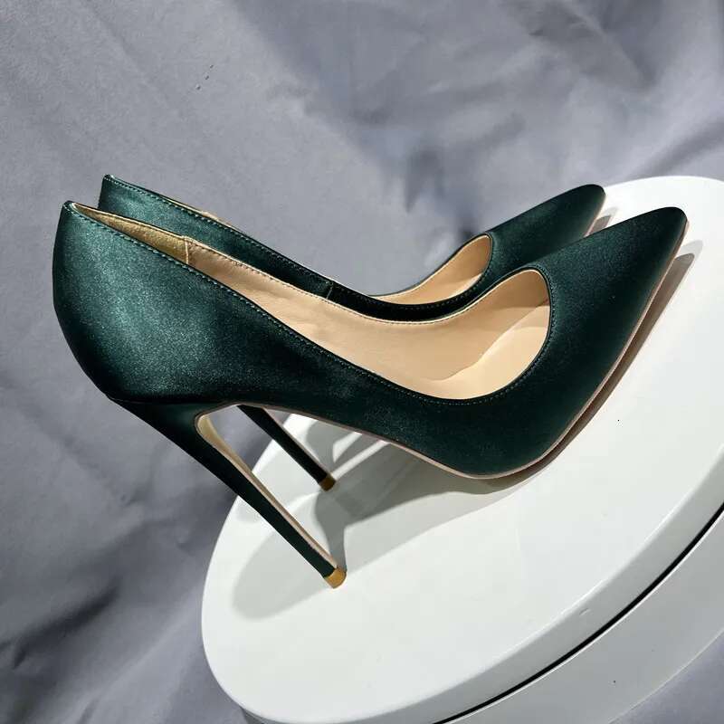 Dark Green Satin Women Pumps Party Dress Nightclubs Slip on 10Cm High Heels Female Shoes Size 33-45 250311