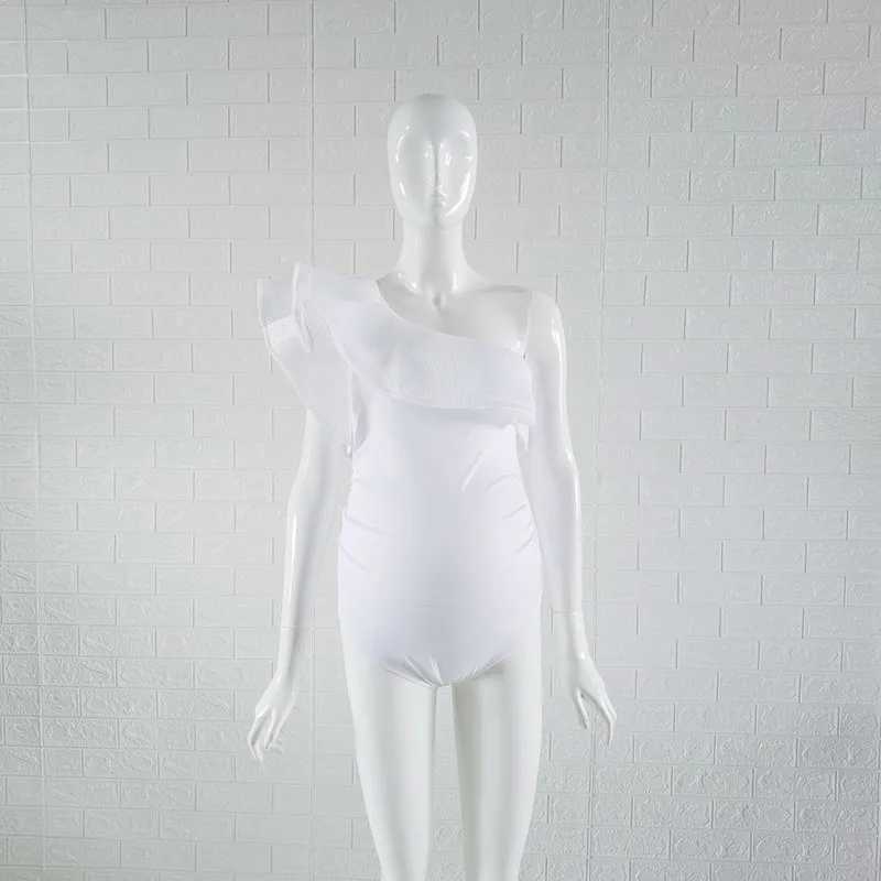 Crooked neck maternity photography bodysuit with single shoulder ruffled sleeves for pregnant women photography bodysuit X250224