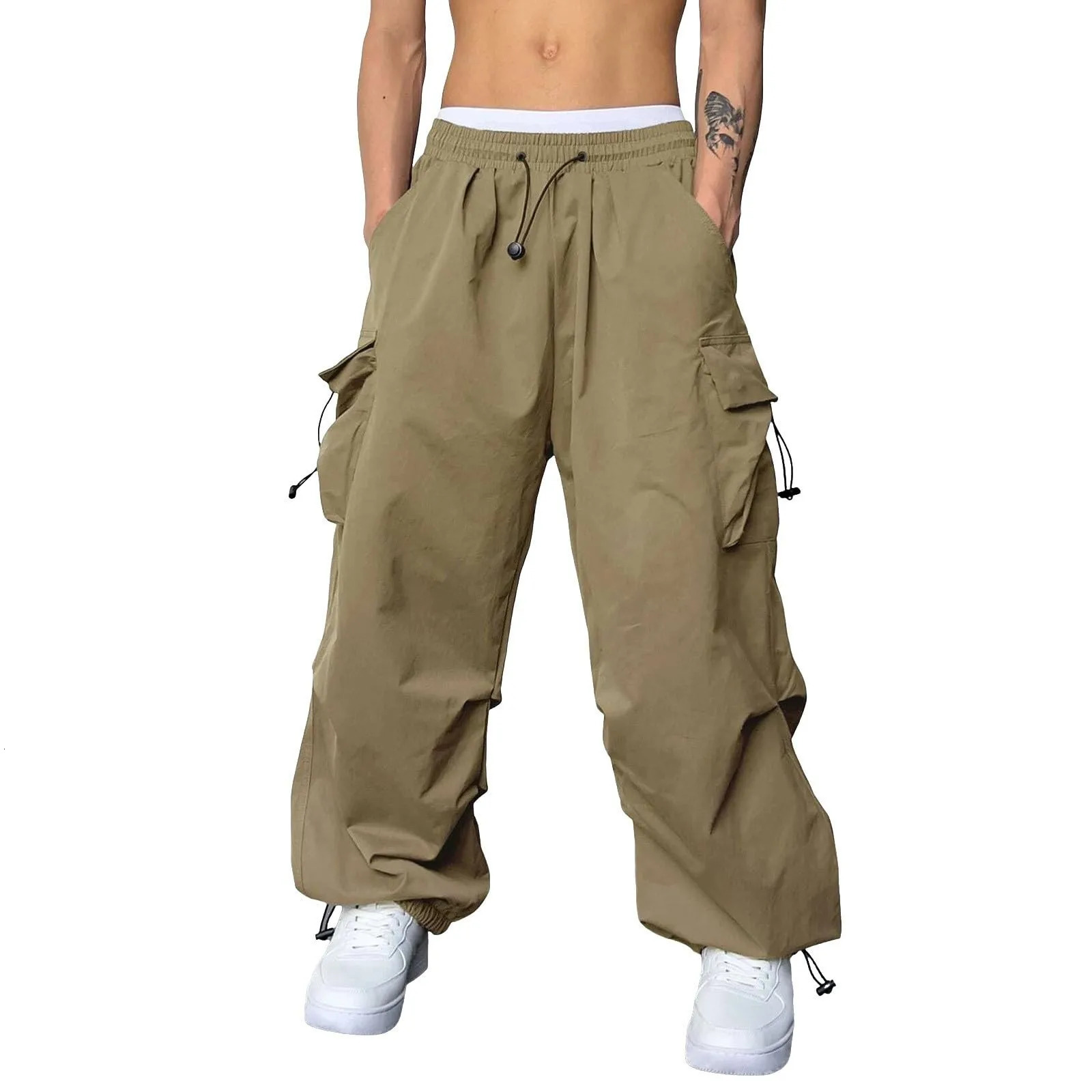 Cargo Pants For Men Baggy Long PantsMenS Parachute Cargo Pants Lightweight Pants Drawstring Loose Fit Hiking Casual Pants 250225