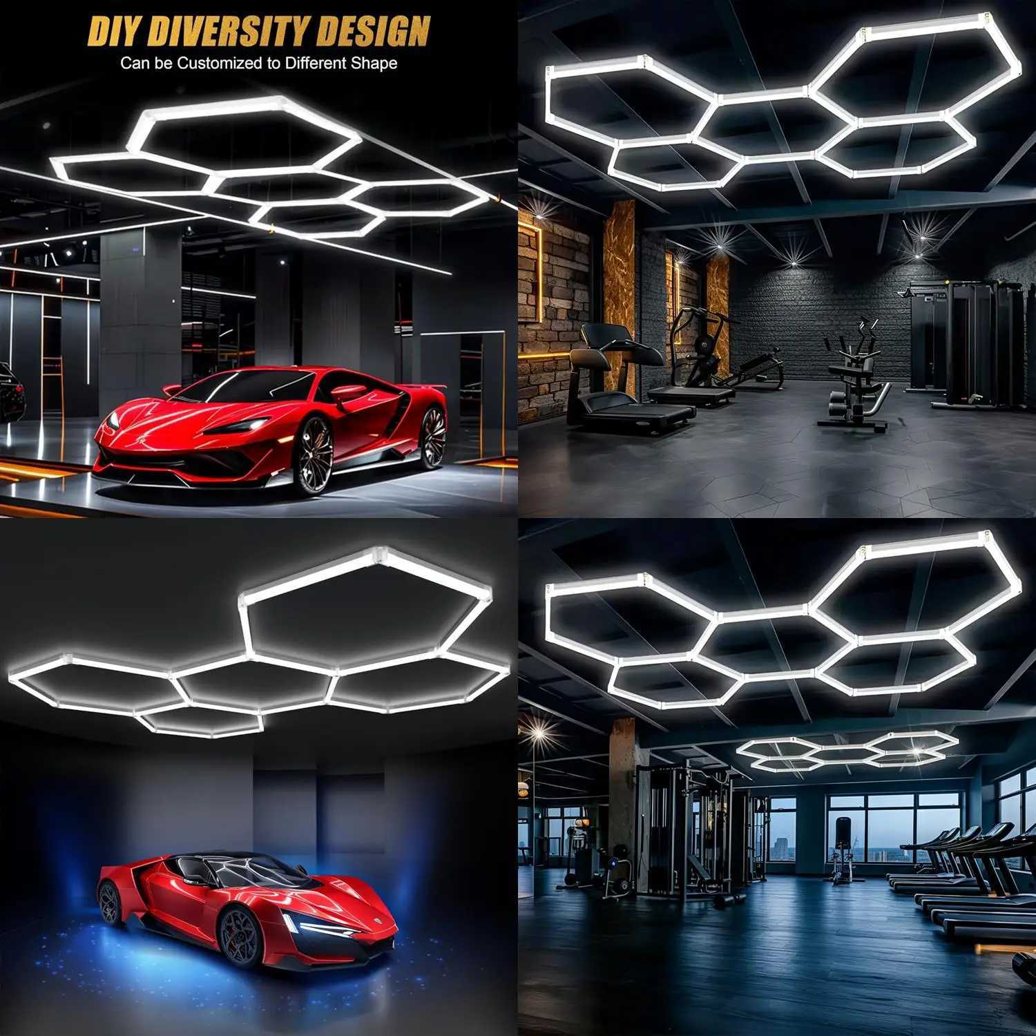 Hexagon Garage Light 25 Pack Car Tubes 6500K Super Bright 6500K Super Bright 192W 23040LM Auto Beauty Shop Gym X250225