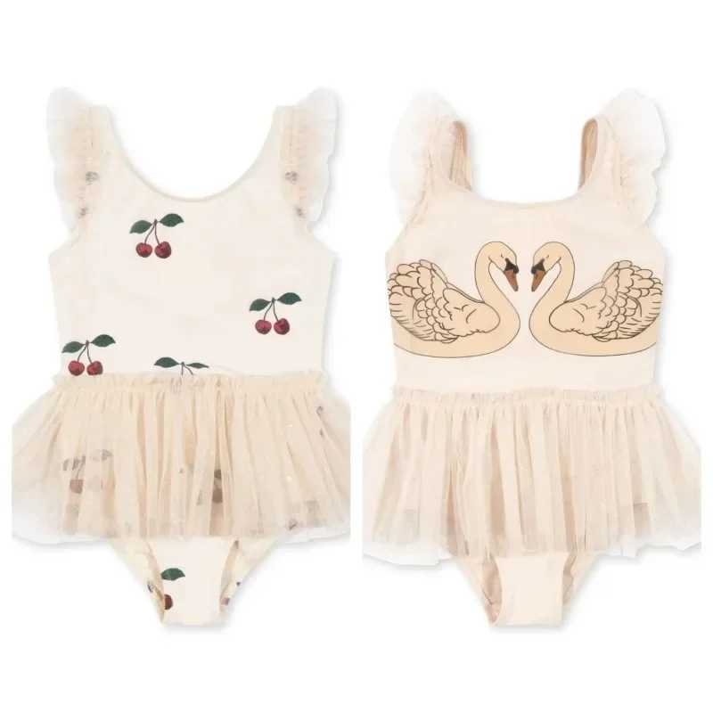 Baby Girls Swimwear Swan Sunscreen Swimsuit Girl Swimwears Cherry Swimming Bikini One-pieces Kids Swimsuits X250224