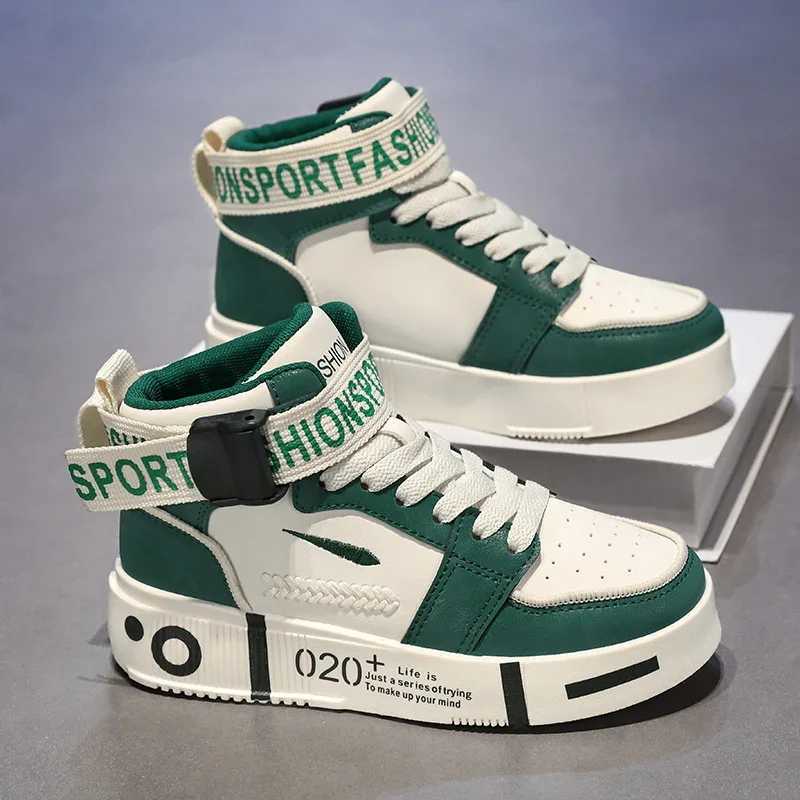 Spring/Autumn Teenager Shoe for Boy High Top Leather Sport Shoes for Boy White Beige Kids School Shoe Designer Children Sneakers W250225