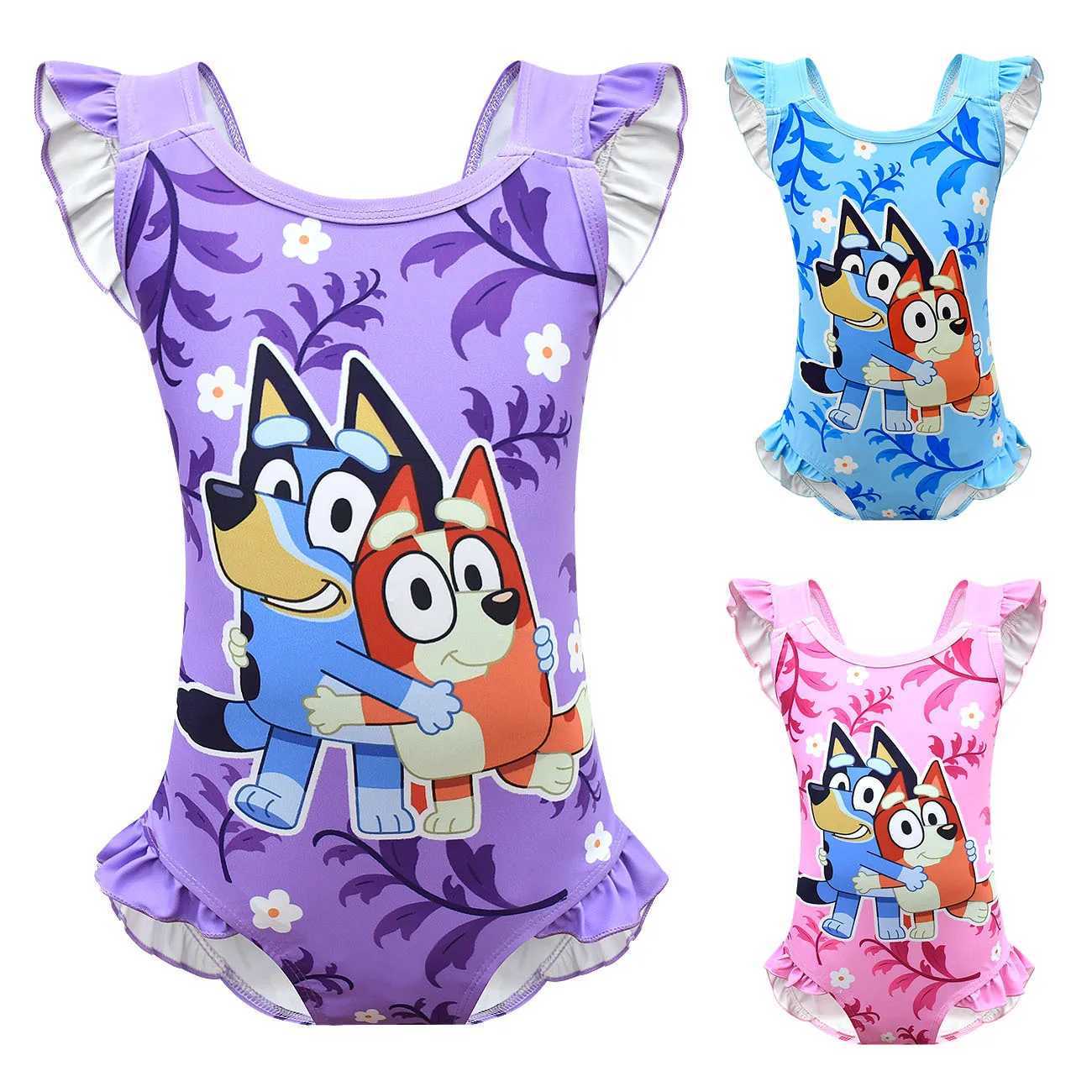 2024 New CHIldrens One-Piece Swimsuit Animation Cute Bingo Family Girl Ruffled One-Piece Swimsuit Girl Heart Gift X250224