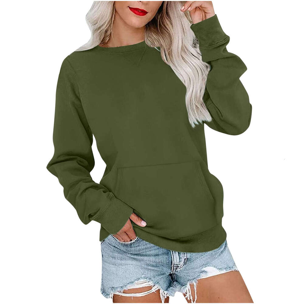 European American Clothing Autumn And Winter New Product Solid Color Round Neck Loose Long Sleeved Women's Hoodie