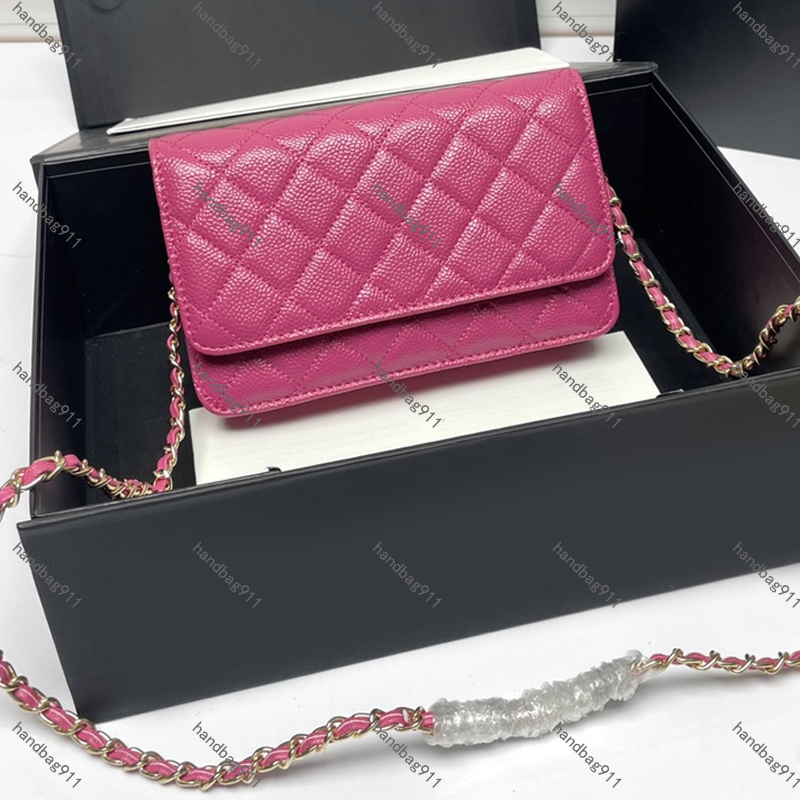 Luxury Designer Classic Mini Flap Caviar Leather Red Pink WOC Bags Wallet On Gold Metal Hardware Matelasse Crossbody Purse Card Holder Multi Pochette Pocket 20X13CM