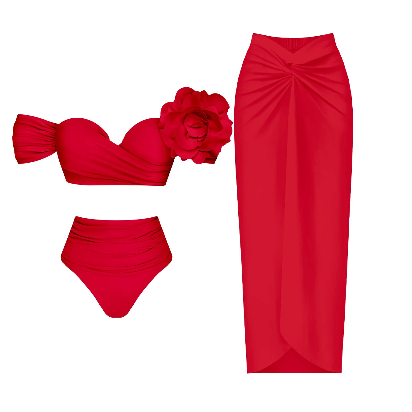 3D Flower Bikini Set Brazilian Biquini Low Waist Swimwear Push Up SwimSuit Women Solid Swimwear Sexy Beach Wear Female 250224