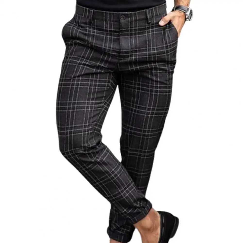 Mens Trousers Plaid Loose Autumn Winter Vintage Pencil Pants Checkered Pattern Business Casual Straight Mens Pants for Daily Wear W250225