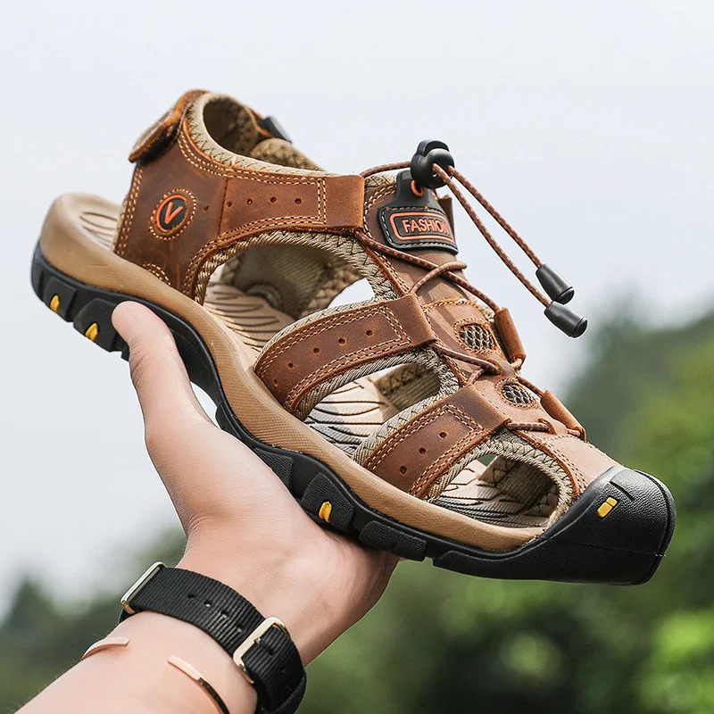 Summer Men Sandals Leather Mens Casual Shoes Breathable Outdoor Sandals for Men Beach Shoes Slippers Fashion Roman Shoes 250224
