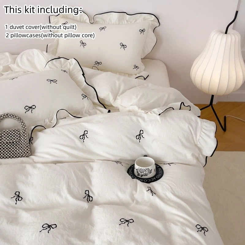 3pcs bow embroidery Bedding set ruffles Duvet Cover Set 1*Duvet Cover 2*Pillowcase Without Corefor bedroom guest room 250222