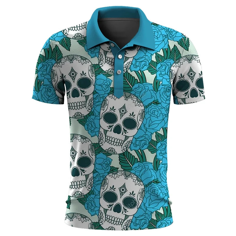 Funny Skull 3D Print Short Sleeve Polo Shirts For Men Clothes Casual Mexico Lucky Skeleton Graphic Lapel POLO Shirt Button Tops 250225