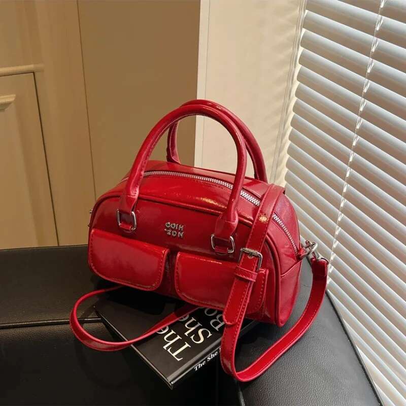 New Product Double Pocket Solid Color PU Horizontal Small Square Crossbody Bag Simple Zipper Fashion leisure Designer trend Women s Handbag