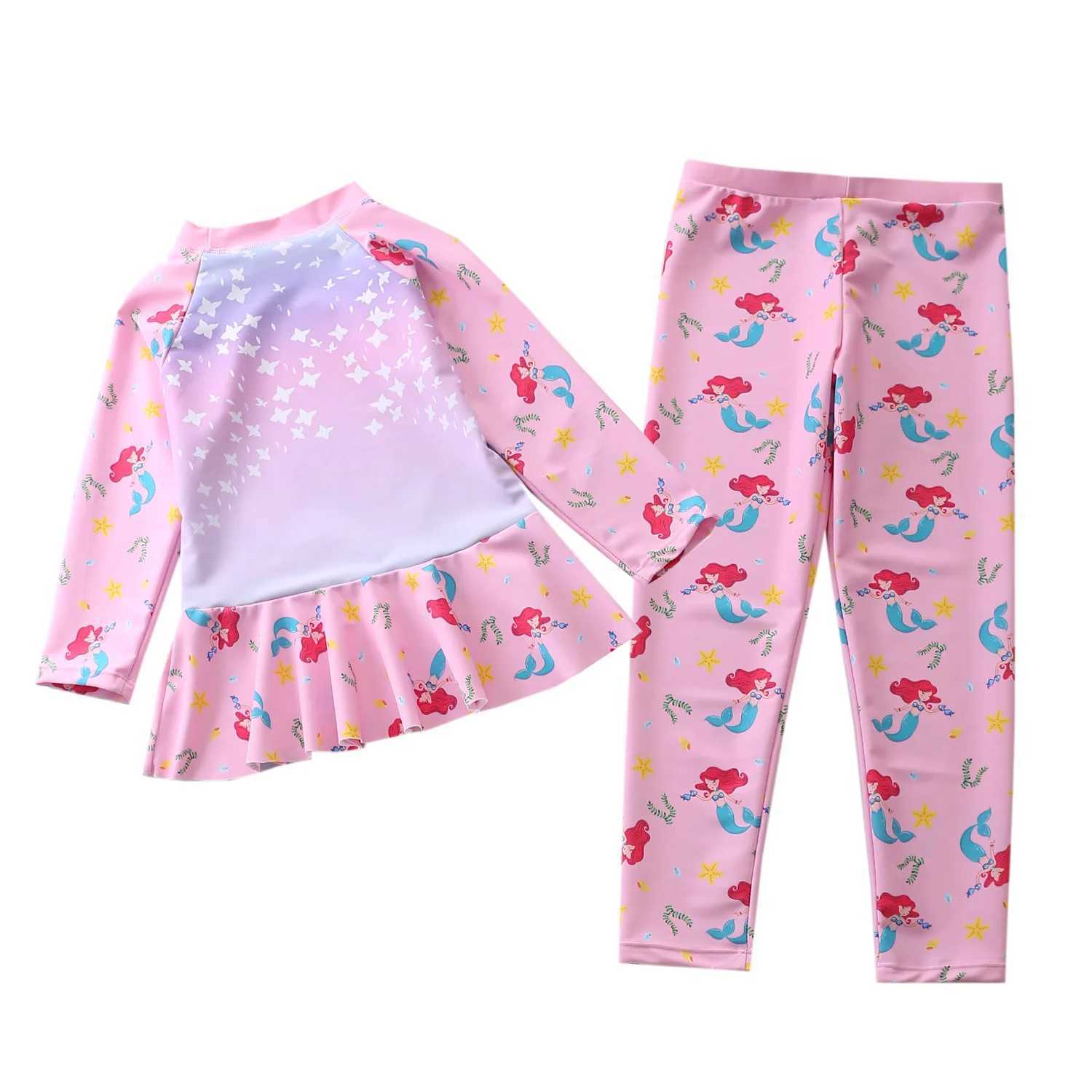 Womens two-piece set plus size childrens long sleeves UV protective swimsuit 3-11 year old cute cartoon swimsuit surfing suit X250224