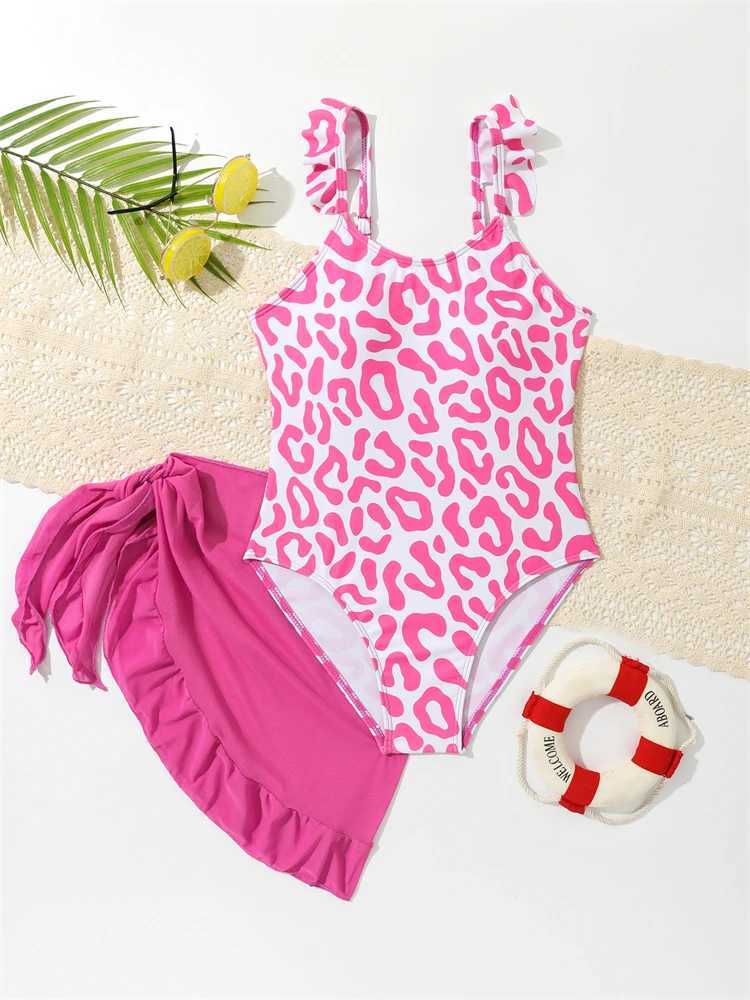 Bikini Girls Childrens Swimsuit 2025 New Leopard Ruffle Strap Swimsuit Childrens Swimsuit Summer Two Piece Beach Swimsuit X250224