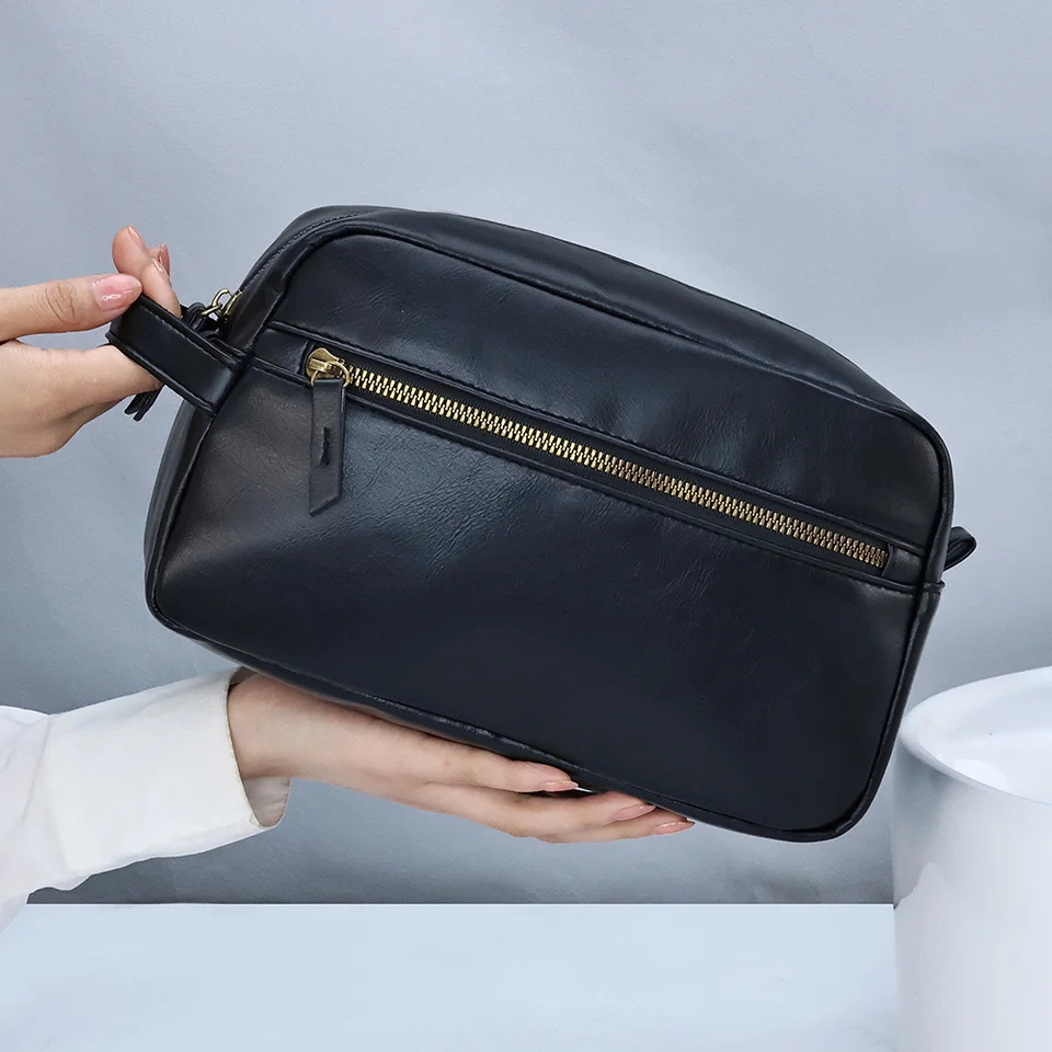 Fashionable PU Leather Toiletry Bag With Side Handle For Skin Care Makeup Grooming Essentials Travel Organizer 250224