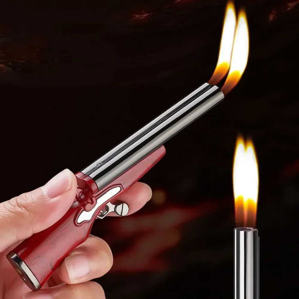 Double-barreled Shotgun Lighter Windproof Double Jet Flame Cigarette Lighter Refillable Butane Gas Lighter Smoking AccessoriesT250224