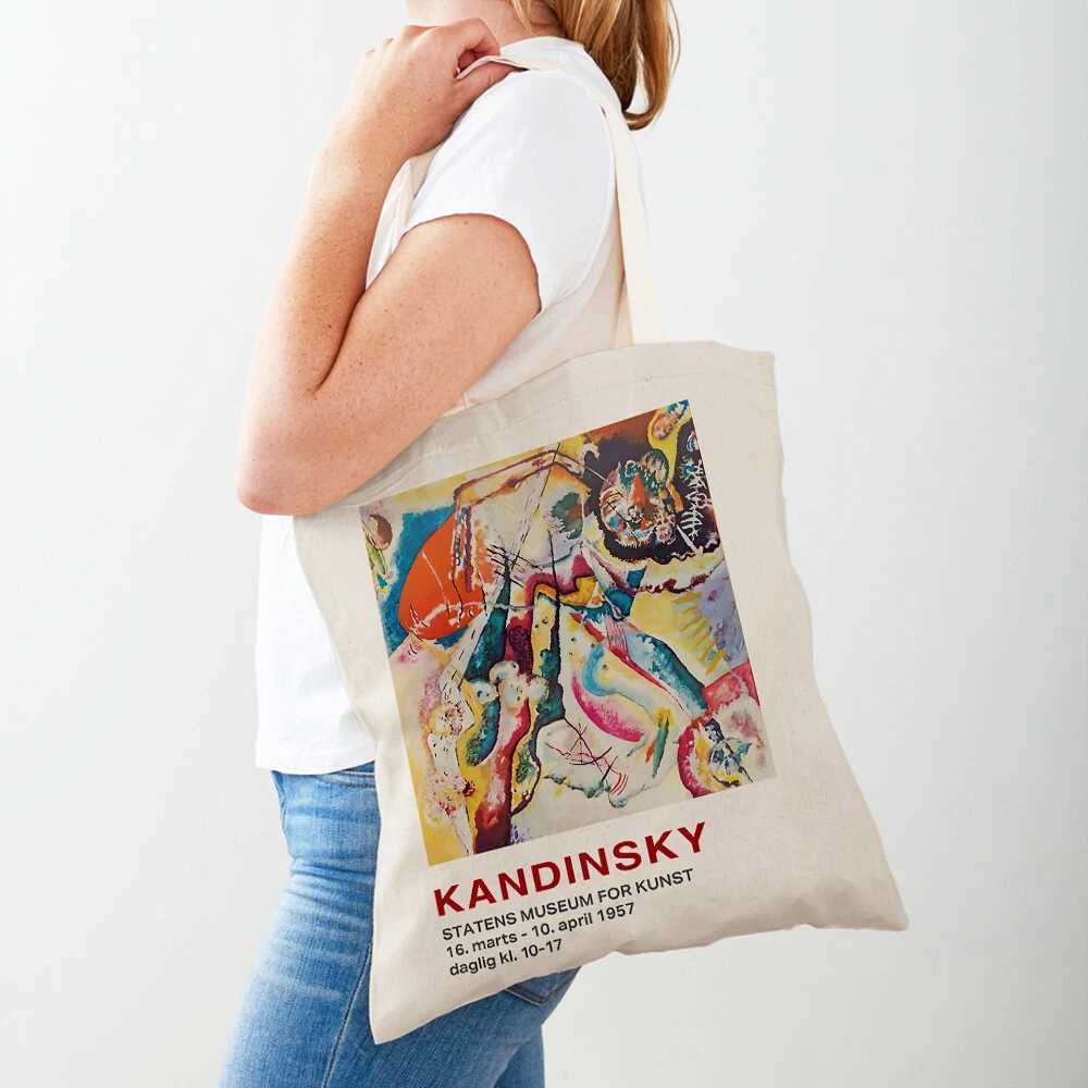 Double print fAshion shopping bag Kandinsky watercolor abstract modular womens handbag canvas womens shopping bag Z250224
