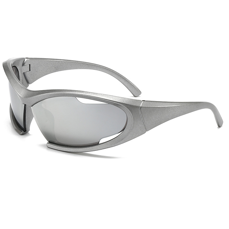 2025 Y2K cycling glasses for men, stylish sunglasses with a futuristic look, European and American hollow decoration, trendy sun glasses.