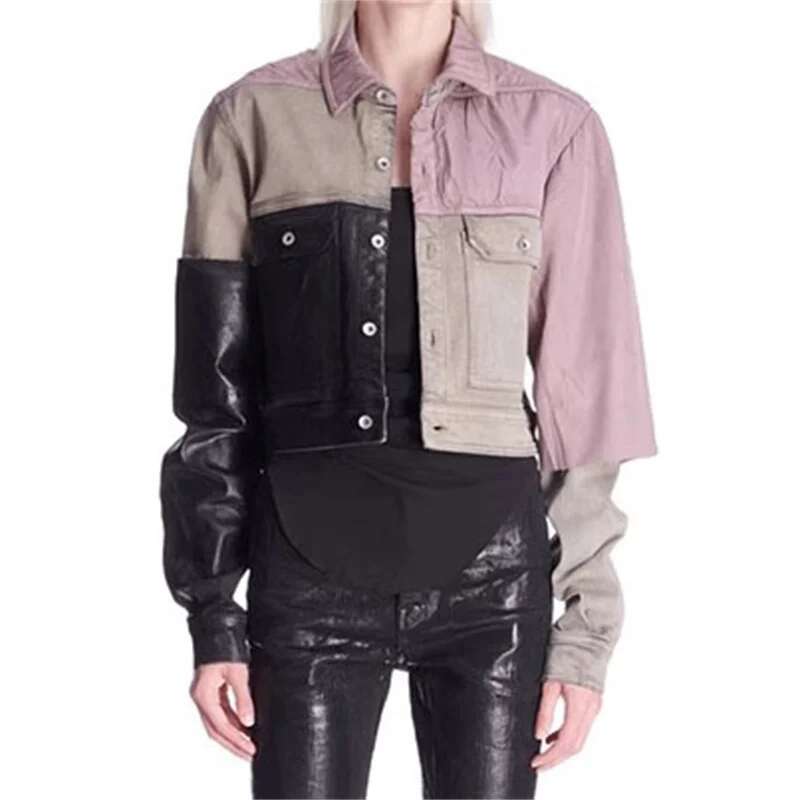 Coat Spring New Korean Fashion Contrast Color Splicing Denim Jacket Brushing Wax Coating Pure Cotton Long Sleeved Top womens designer clothing