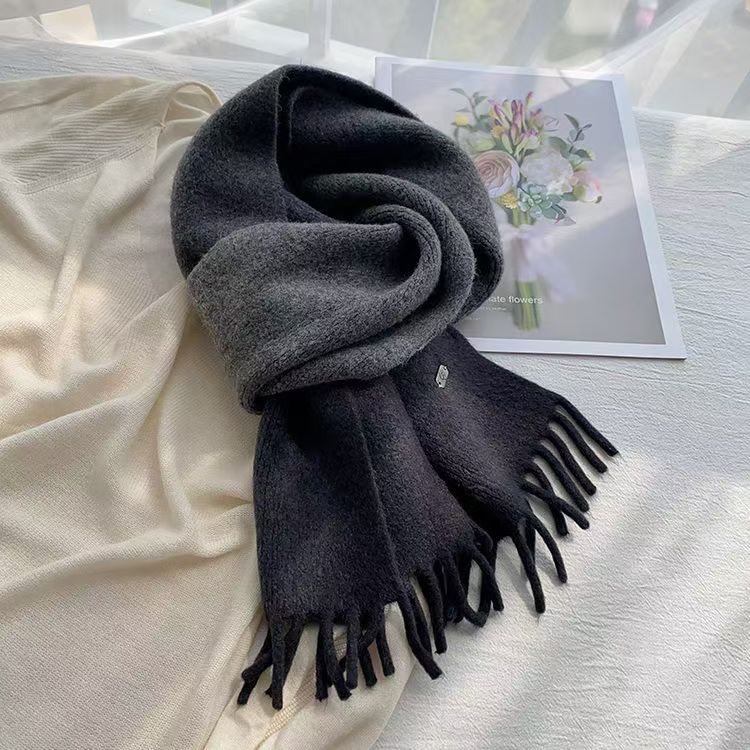 T178 cashmere scarf fashion tassel gradient color new mocha gray wool knitted neck scarf female autumn and winter