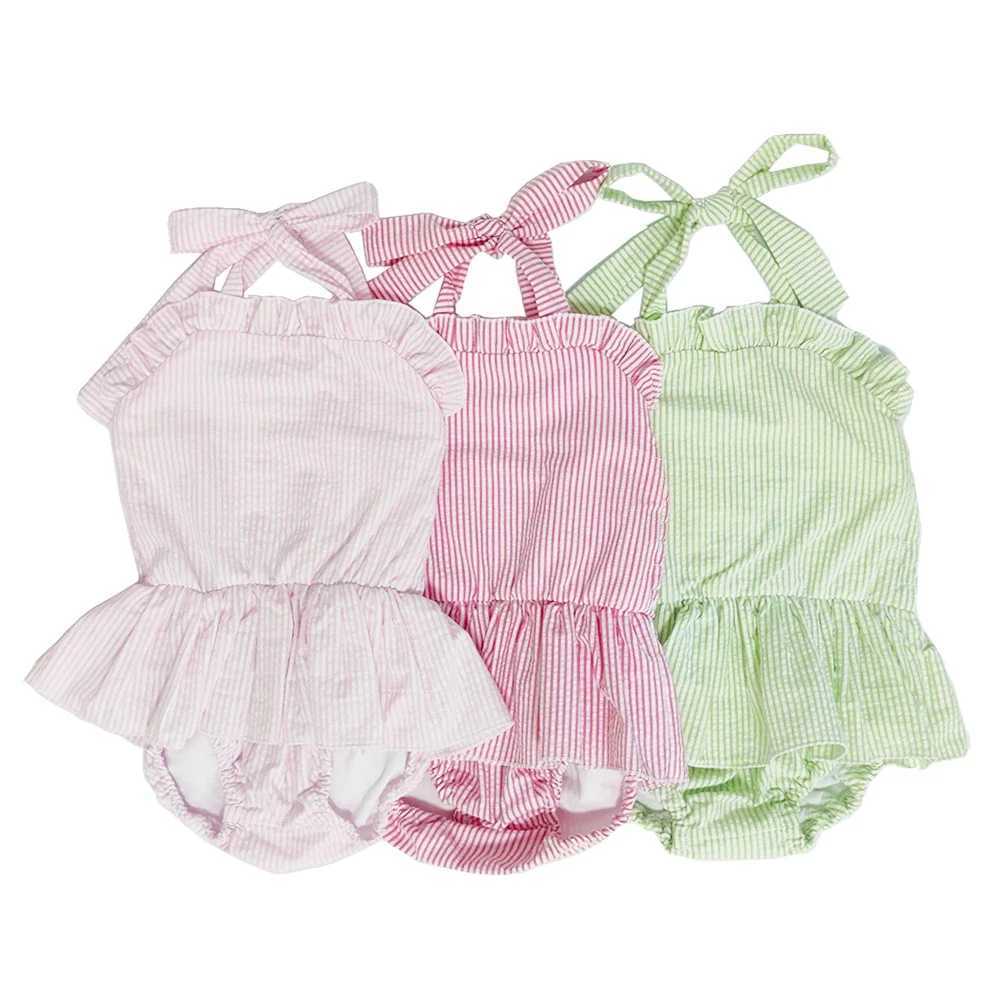 Ruffles Summer 100% Cotton Baby Clothes Toddler Swimsuit Seersucker Infant Kids One Piece Bikini Beachwear Ruffle Girls Swimwear X250224
