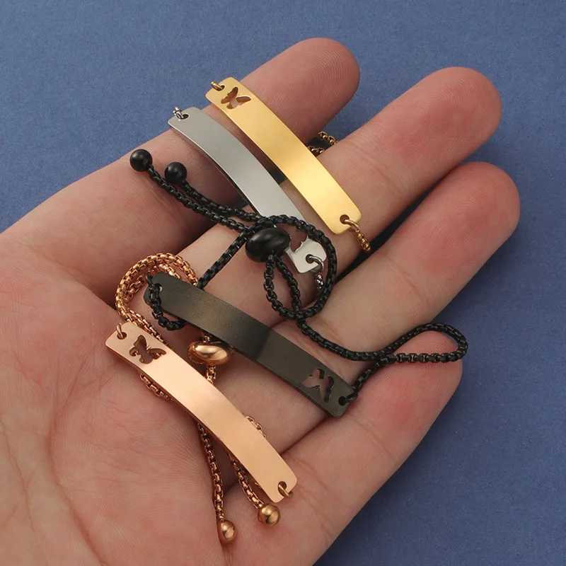 100% Stainless Steel Blank Bend Bar Bracelet For Engraving Hollow Butterfly Adjustable Mirror Polish Wholesale 10pcsXJ250225
