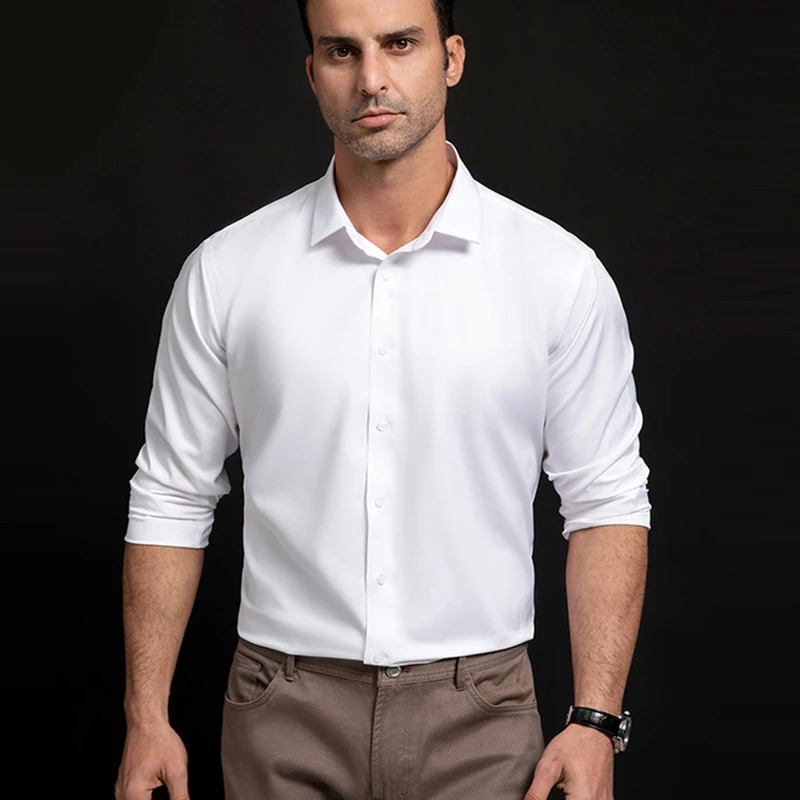 Mens Shirt Long Sleeve Non iron Wrinkle Resistant Business Dress High end Professional Suit Social White Formal Clothing 250222