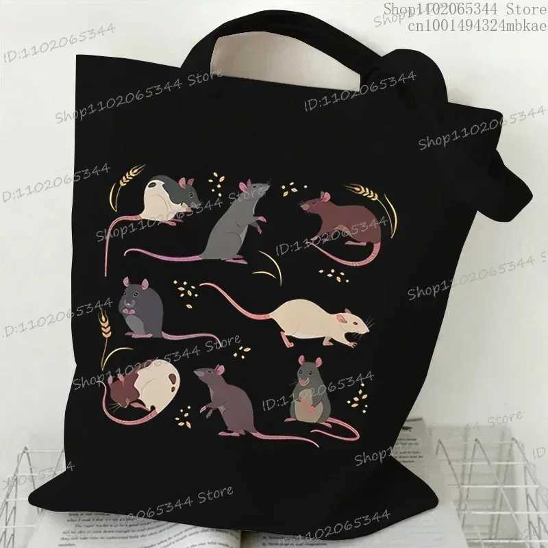 Rat Shoulder Bags Women Cartoon Animal Rat Collapsible Tote Bags Vintage Rat Fashion Shopping Bags 2023 Casual Womens Handbags Z250224