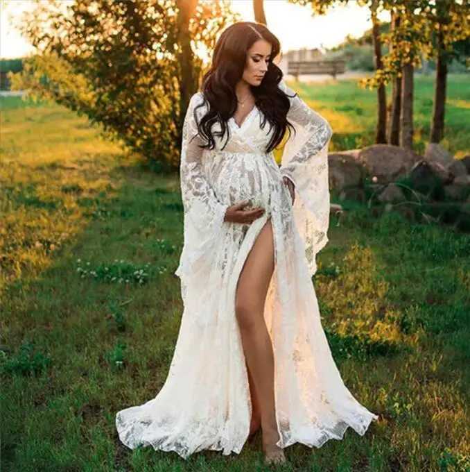 New Maternity Dresses Lace Photo Shoot Maternity Photo Fashion Props White Dresses For Pregnant Women Clothes Pregnancy Dress X250224