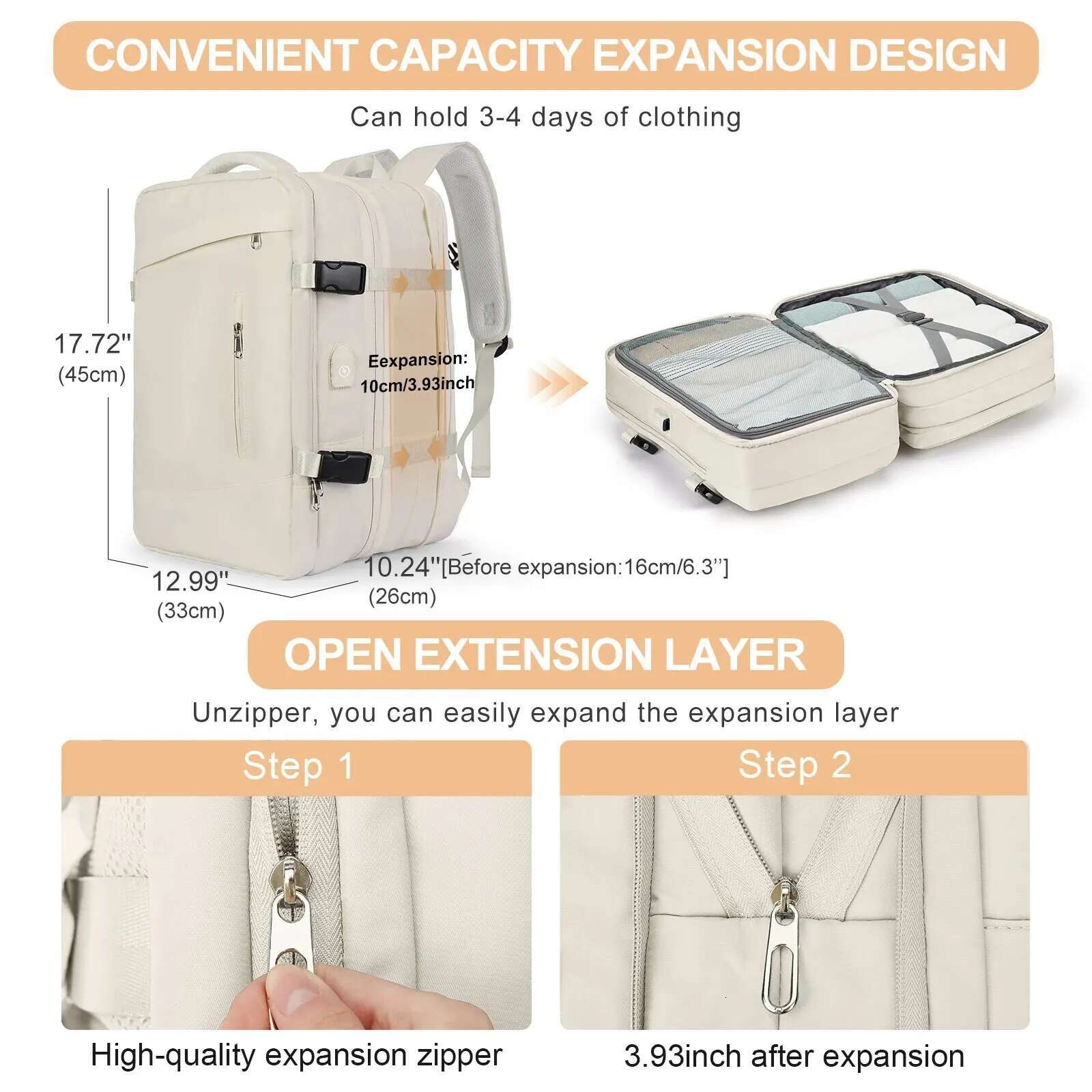 Likros Travel For Women Expandable Weekender Hiking Laptop With USB Port Large Waterproof 40L Men's Backpack