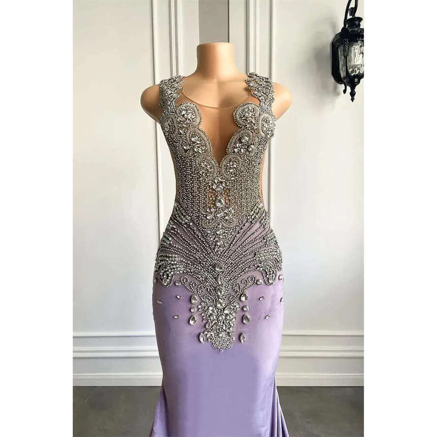 New Laveder Beadings Prom Dresses Sexy Sheer Jewel Neck Mermaid Evening Gowns For Black Girls 2024 Graduation Dress Teens Vestidos De Bal Bc18609 0618