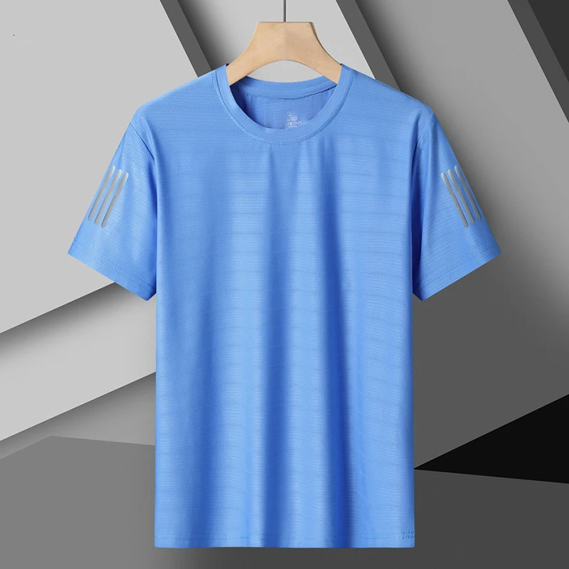 Large mens short sleeve ice silk T-shirt quick drying T-shirt breathable T-shirt summer Sportswear sports short sleeve 250225