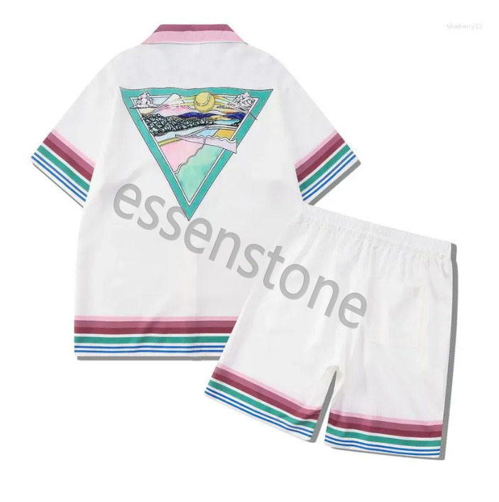 2025 Men's Tracksuits Mens Hawaiian Beach Sets Vacation Shirts For Men And Women Color Blocking Printed Shorts Set men's short