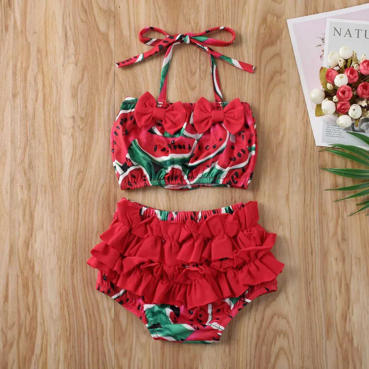 Toddler Girl Floral Print Tankini Set Childrens Bow Tie Front Top with Ruffled Bottoms Bathing Suit Beachwear X250224