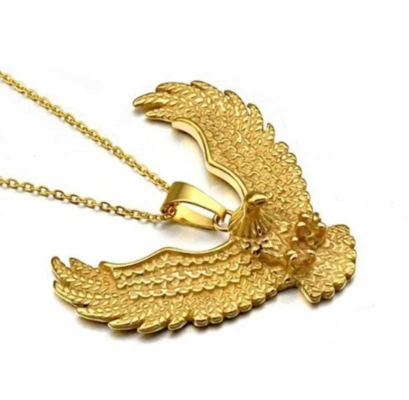 Fashion Personality Punk Biker Style Gold Color Hawk Wing Pendants Necklace for Men Trend Jewelry X250224