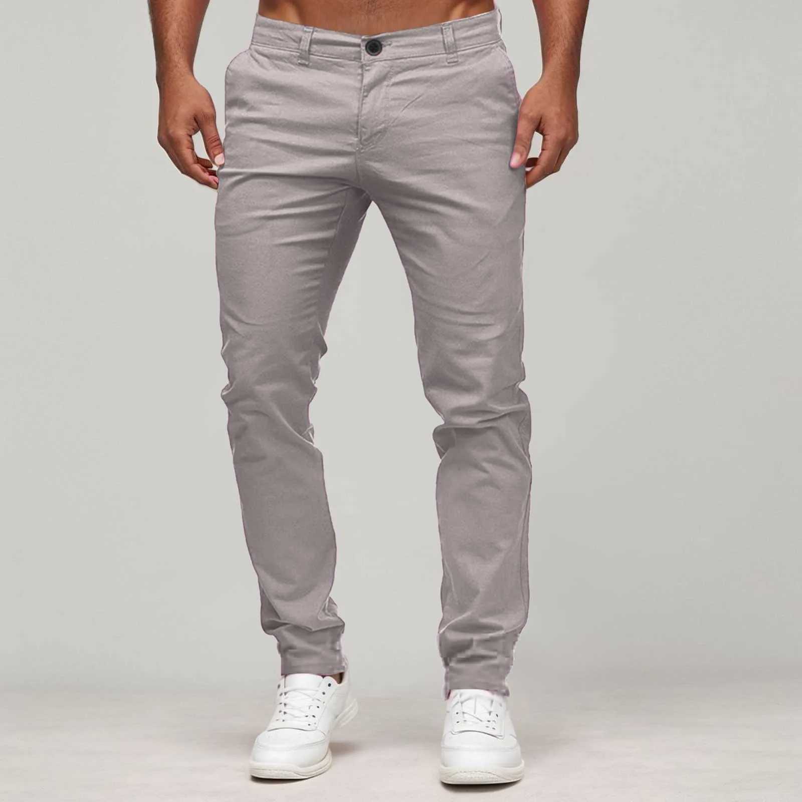 New autumn mens pants solid color casual cotton pants ultra-thin straight business pants high-quality elastic mens pants W250225
