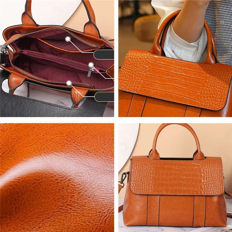 Hifashion Crocodile Pattern Genuine Leather Tote Handbags For Women 2025 Trend Designer Commuting Ladies Shoulder Messenger Bags