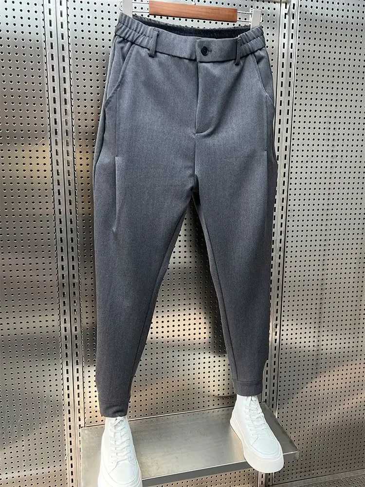 Wide leg classic set pants ultra-thin work elastic waist Trouser mens office elegant casual Trouser harem pants Korean A64 W250225