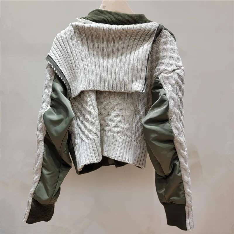 Getspring Women Jacket 2024 Autumn Winter Fashion Fake Two Side Zipper Turtleneck Sweater Ing Irregular Ladies Coat Tops