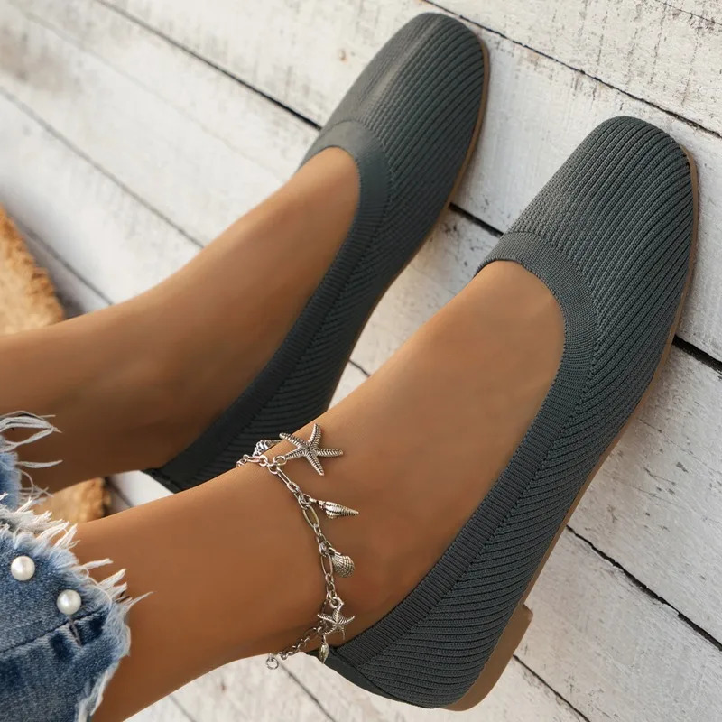 Spring and Autumn Outwear Solid Color Oversized Shallow Cut Shoes Womens Knitted Comfort Flat Shoes Women 250224