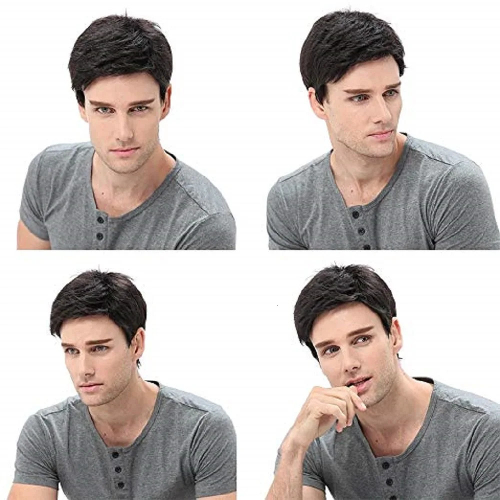Mens Wig Short Black Wig Short Layered Short Hair Synthetic Wigs HighLights Hair Wig Heat Resistant Fiber 250224