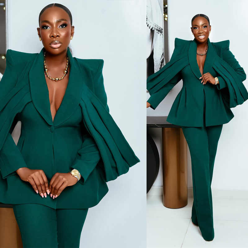 Unique Style Women Pants Suits Plus Size Pleats Ladies Jacket Formal Birthday Party Wear 2 Pieces Customized