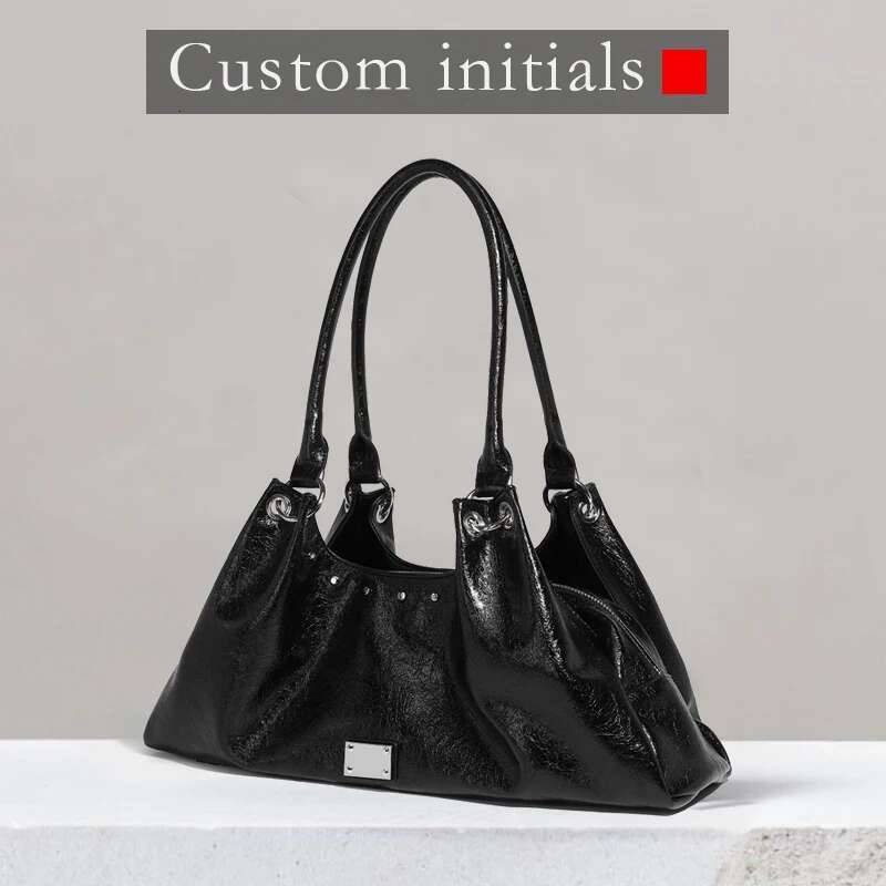 Korean Casual Custom Initials Tote Bag For Women Designer Handbag Purse 2025 New In PU Oil Wax Sequined Underarm Shoulder