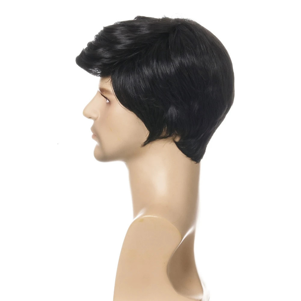 Fashion Wig Short Black Male Straight Synthetic Wig for Men Hair Fleeciness Realistic Natural Black Toupee Wigs 250224