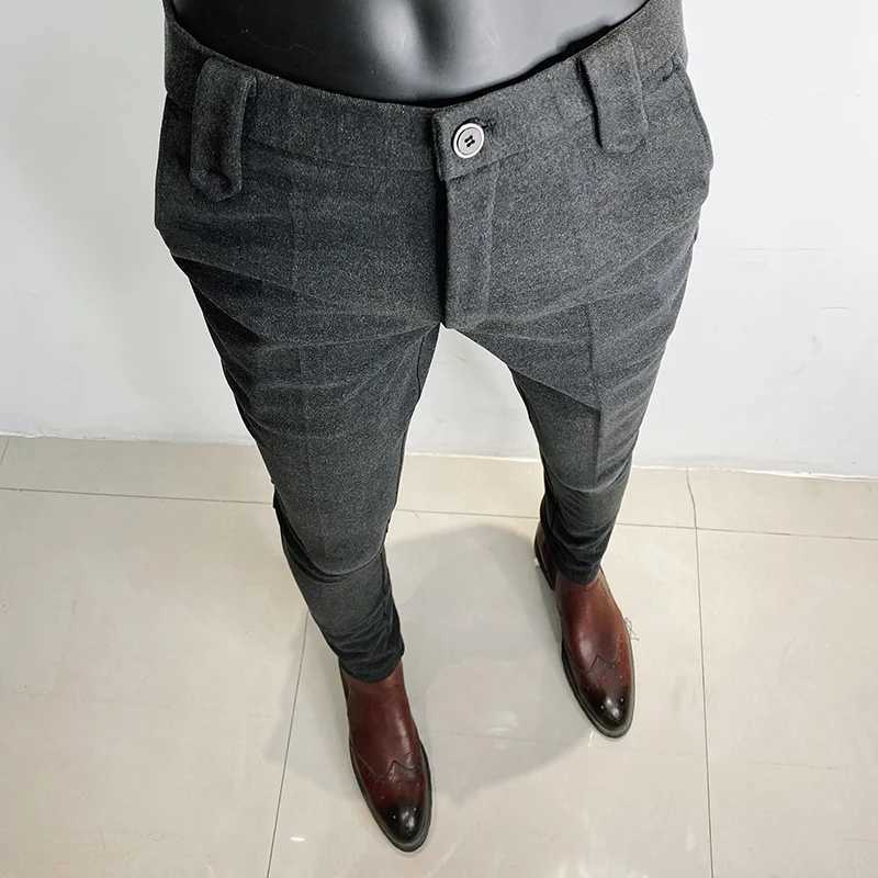 Autumn Winter Thickened Suit Pants Men Casual Slim Fit Straight Trousers Formal Business Woolen Cloth Social Office Dress Pants W250225