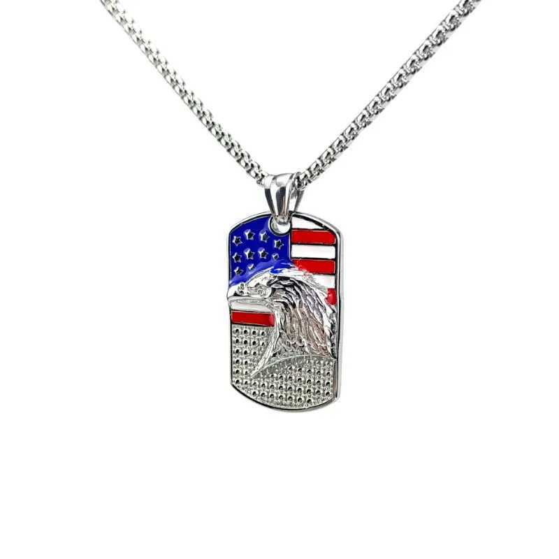 Flag pendant necklace stainless steel chain military shield hip-hop necklace mens student gift fashionable and exquisite jewelry X250224