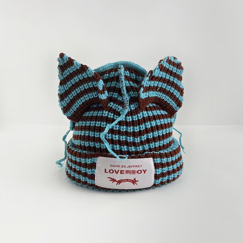 European and American niche design personalized cat and pig ears couple knitted wool hat cute and warm autumn and winter men's and women's h