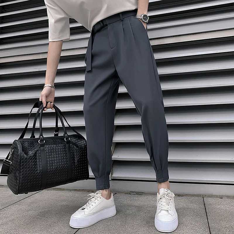 Korean Fashion Casual Suit Pants 2024 Spring New Men Slim Fit Classic Harem Pants Simple Wild Vintage Loose Solid Black Trousers W250225