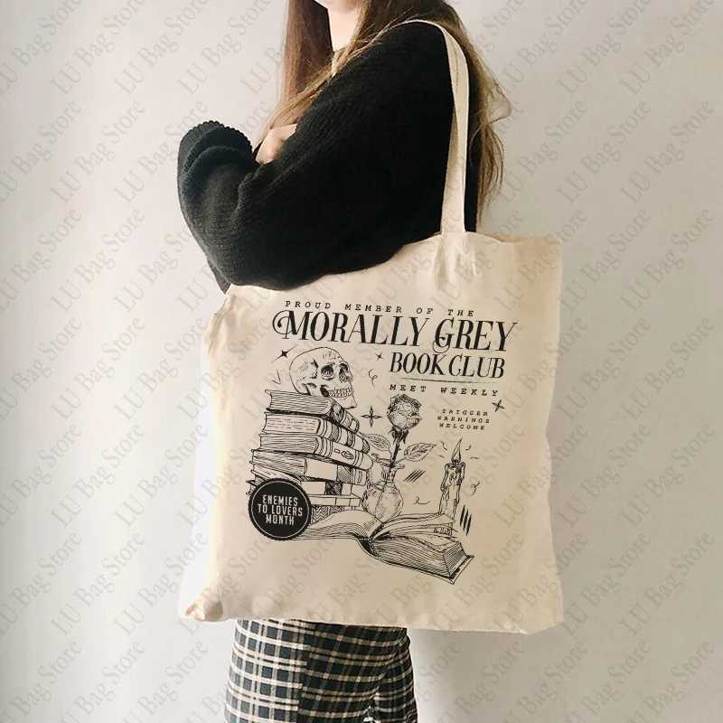 Morally Grey Book Club Dark Romance Crewneck Tote Bag Canvas Shoulder Bags Shopping Bag Bookish Gift for Book Lover Reader Z250224