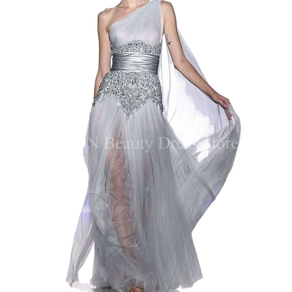 the gray prom sleeveless floor one shoulder lace fairy high quality female party night banquet dresses